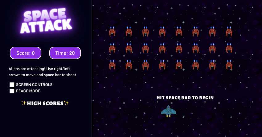 Overview of the Space Invaders game interface, showing enemy spaceships