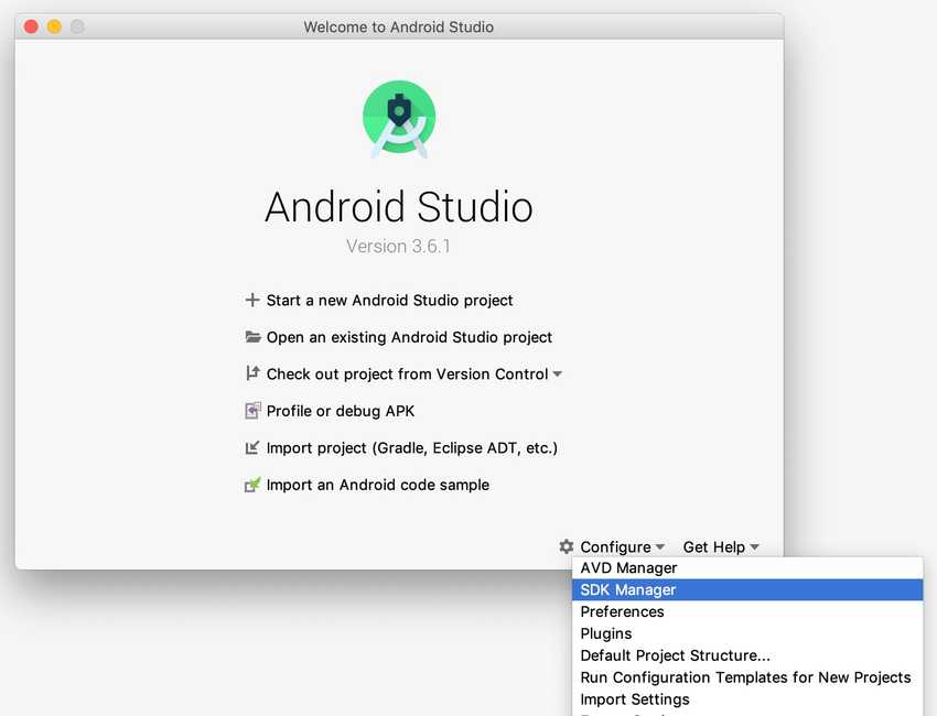 Android Studio configure > SDK Manager