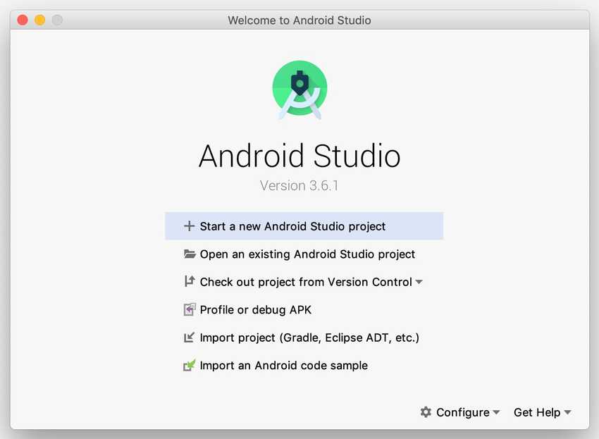 Android Studio is set up welcome screen