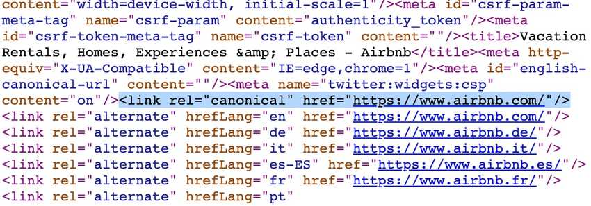 Canonical link element inside Airbnb’s <head> element