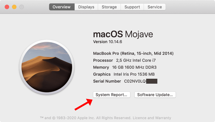 Mac System Report button