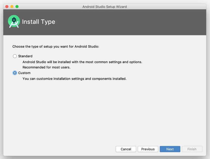 Android Studio choose custom install type