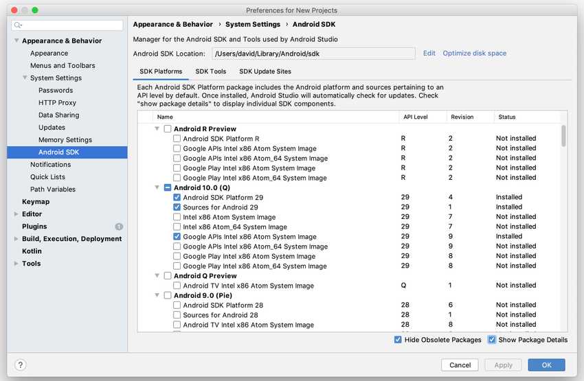 Android Studio show details and check boxes