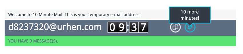 10 Minute Mail countdown
