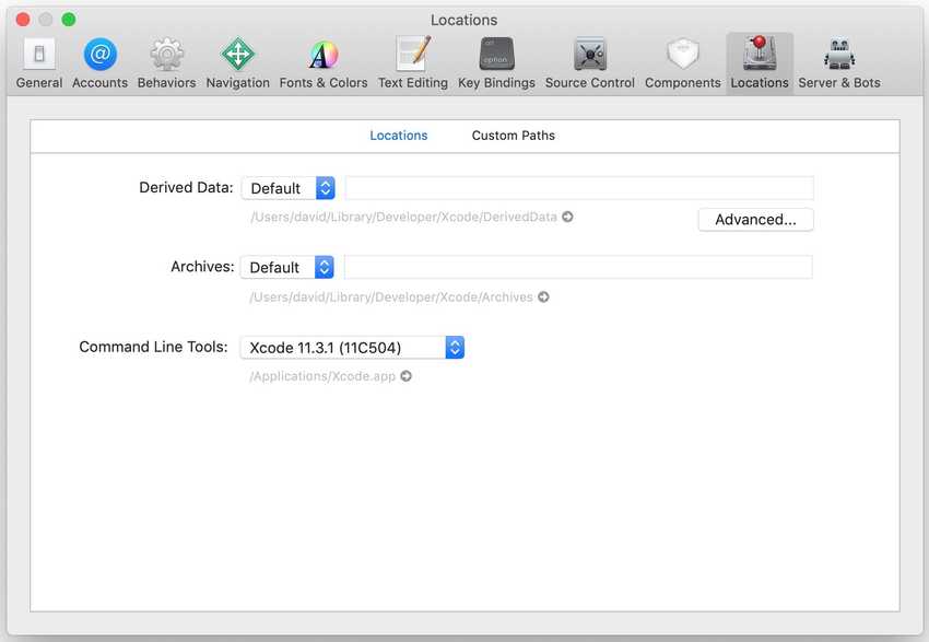 Xcode locations command line tools