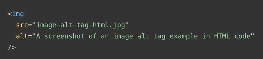 A screenshot of an image alt tag example in HTML code