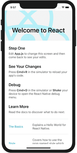 React Native app running via the iOS simulator