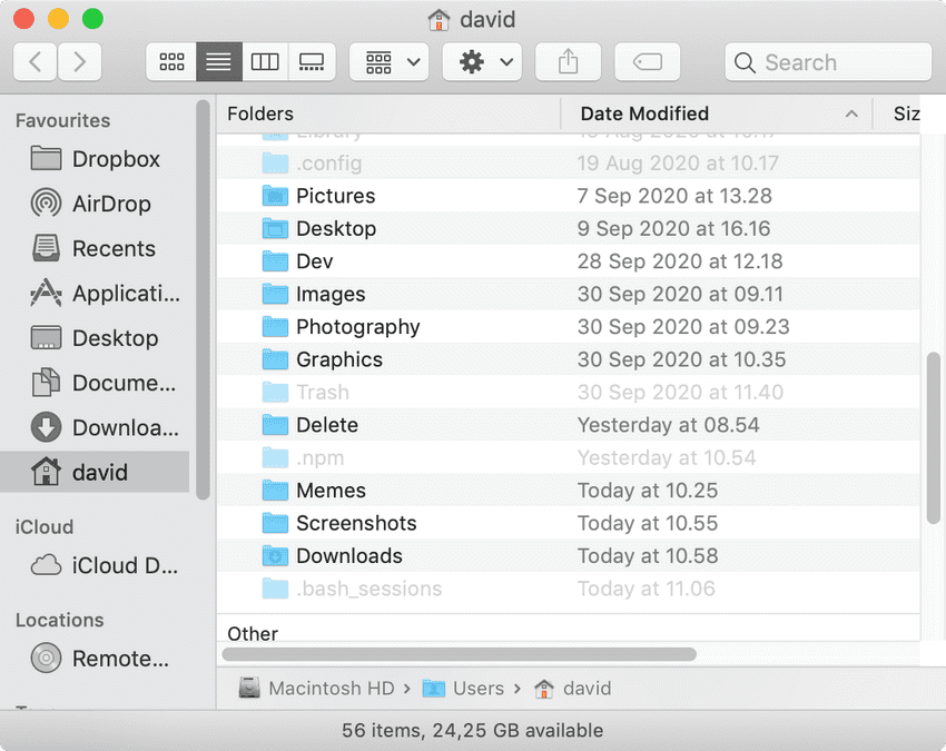 Mac Home directory inside Finder window