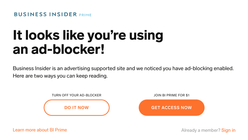 Business Insider AdBlocker detection