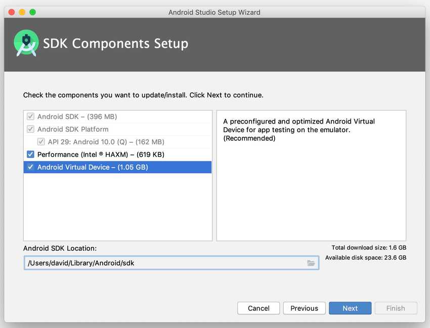 Android Studio SDK component setup