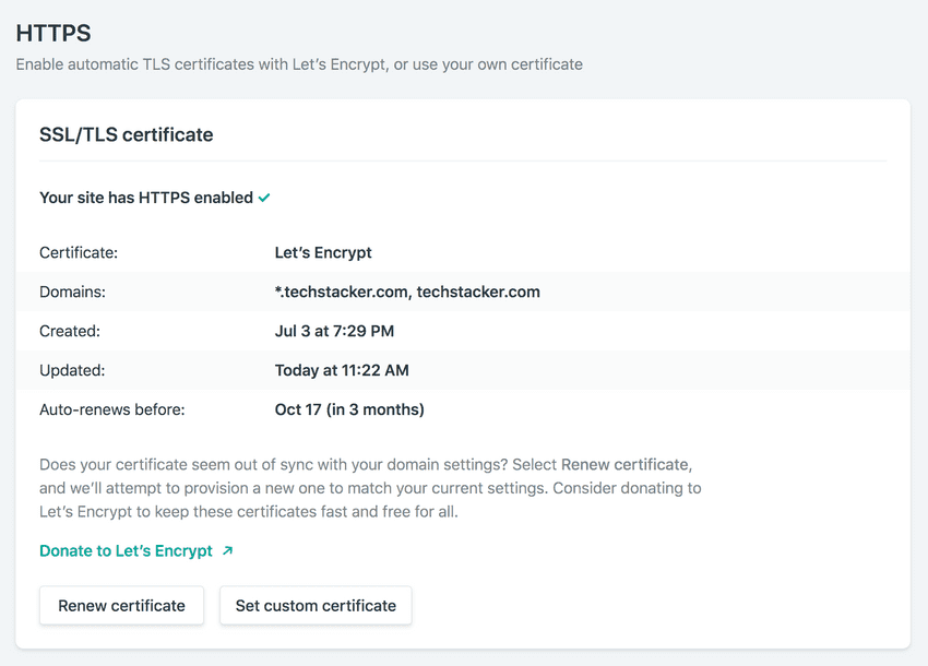 Netlify's HTTPS settings tab