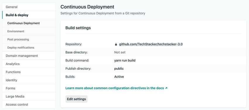 Netlify build and deploy settings