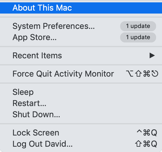 Mac Apple Icon dropdown menu about this Mac