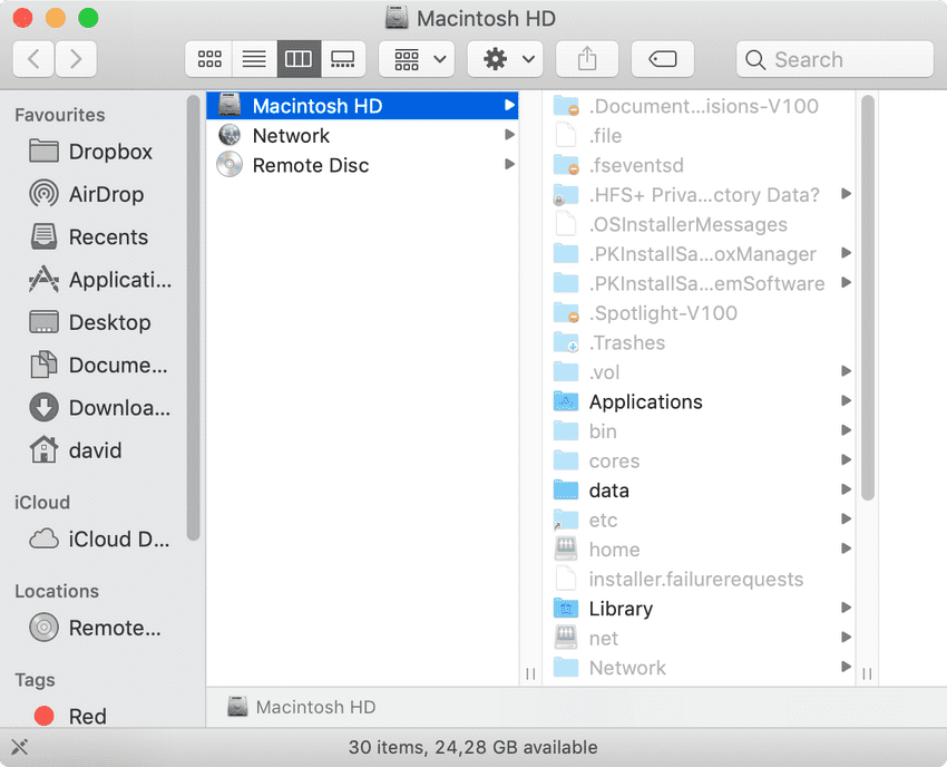 Mac root directory inside Finder window