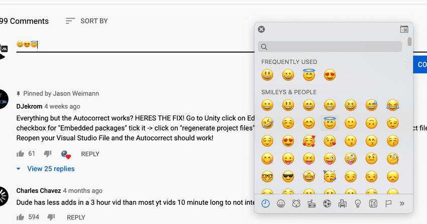 Using the Mac emoji keyboard on YouTube