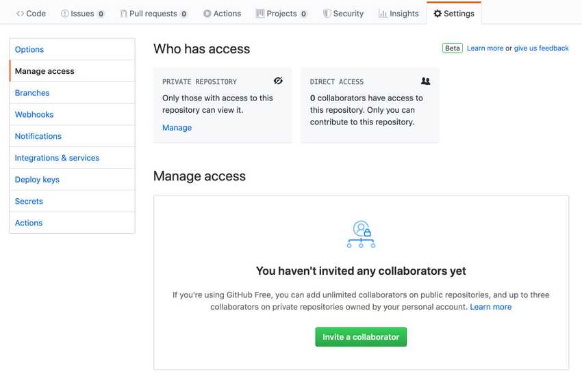 GitHub’s invite a collaborator section